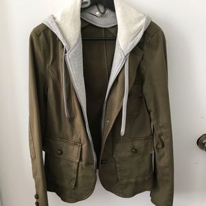 Army Green Blazer with Removable Hoodie